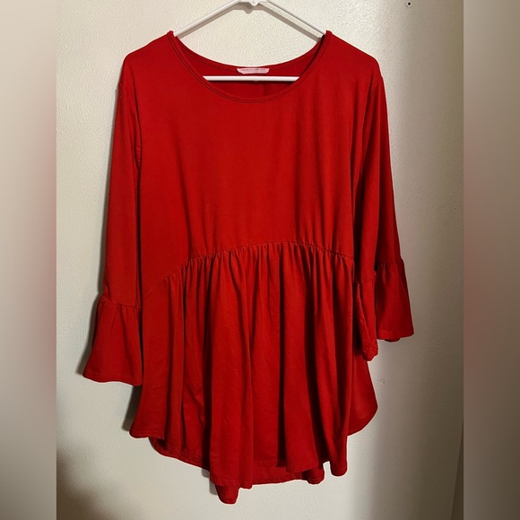 Reborn J Tops - REBORN J Classic Peplum Babydoll Blouse with Bell Sleeves Red Women's Size 2XL